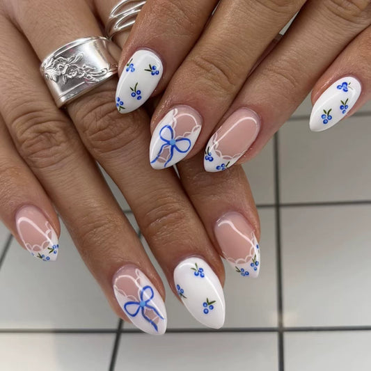 Blue Floral Press-On Nails