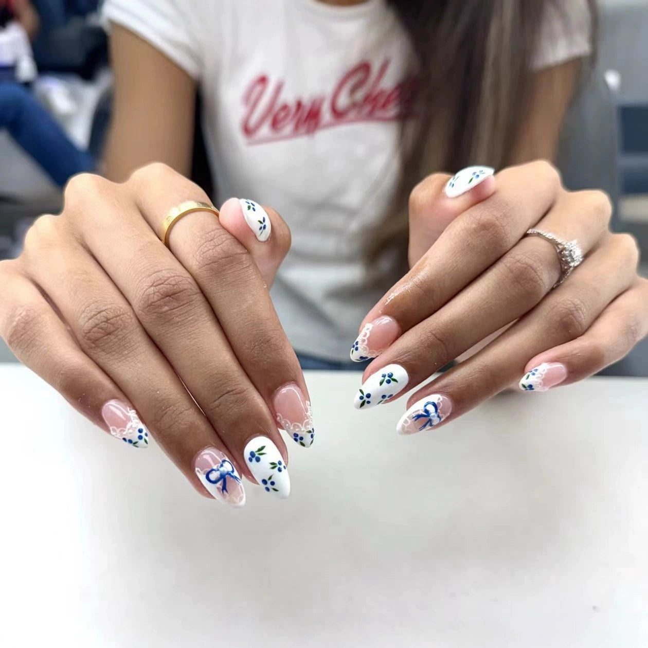 Blue Floral Press-On Nails