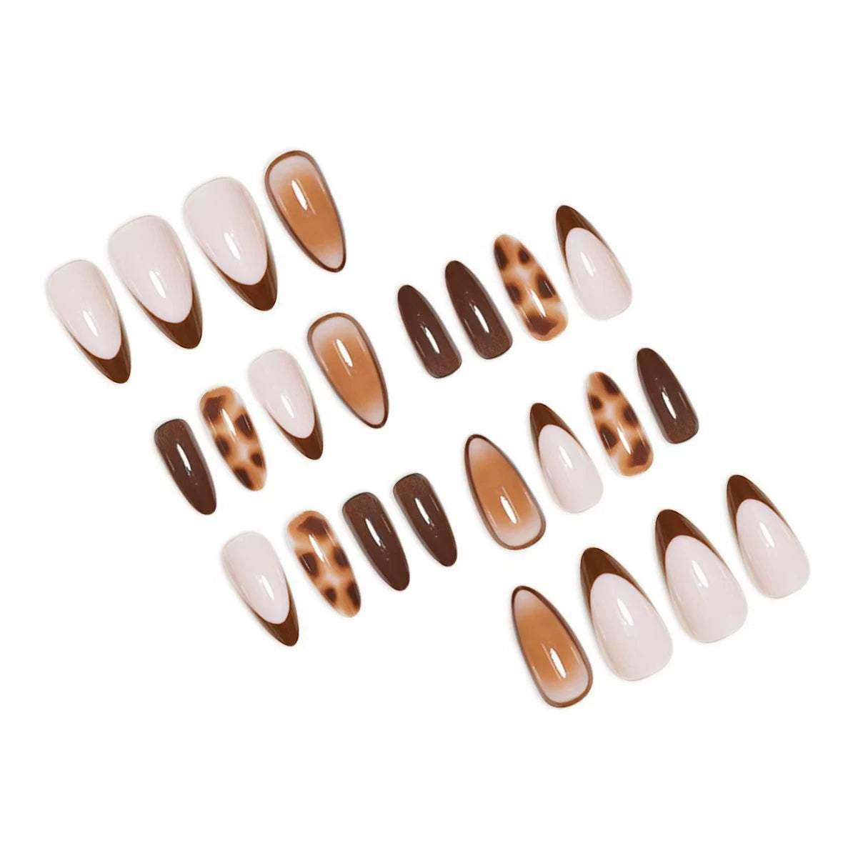 White Leopard French Ombre Almond Press-On Nails