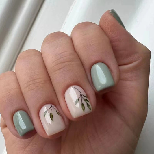 Green Gradient Short Square Press-On Nails