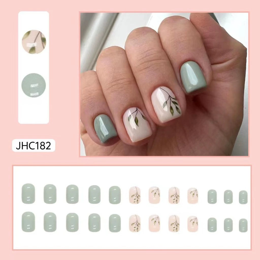 Green Gradient Short Square Press-On Nails