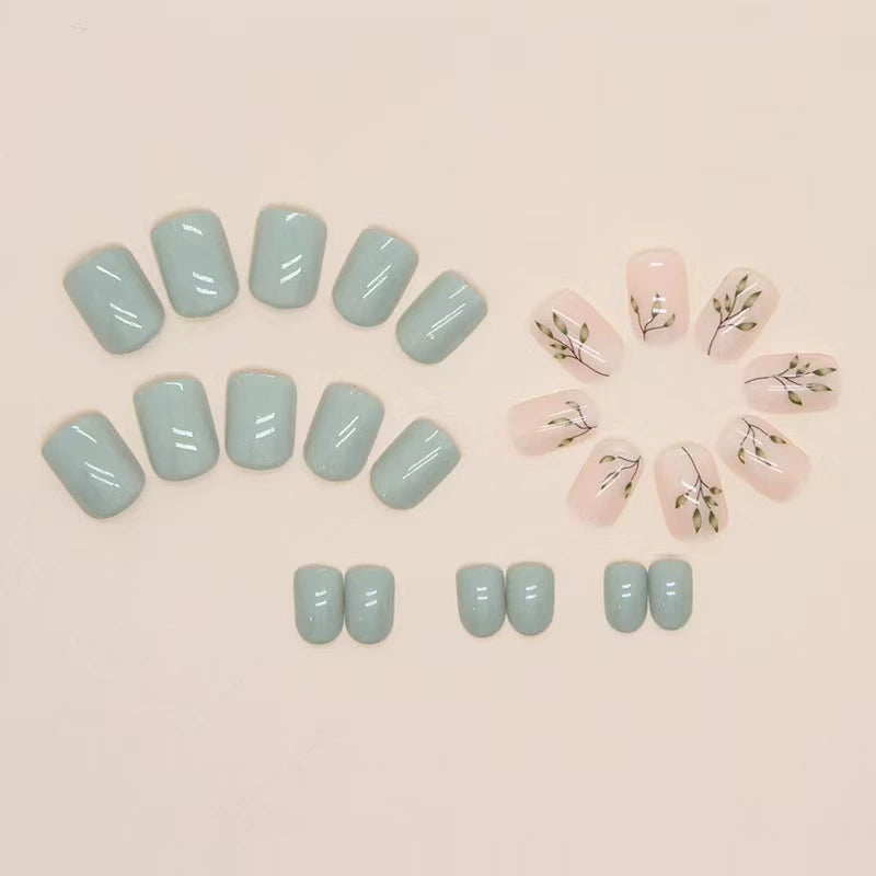 Green Gradient Short Square Press-On Nails