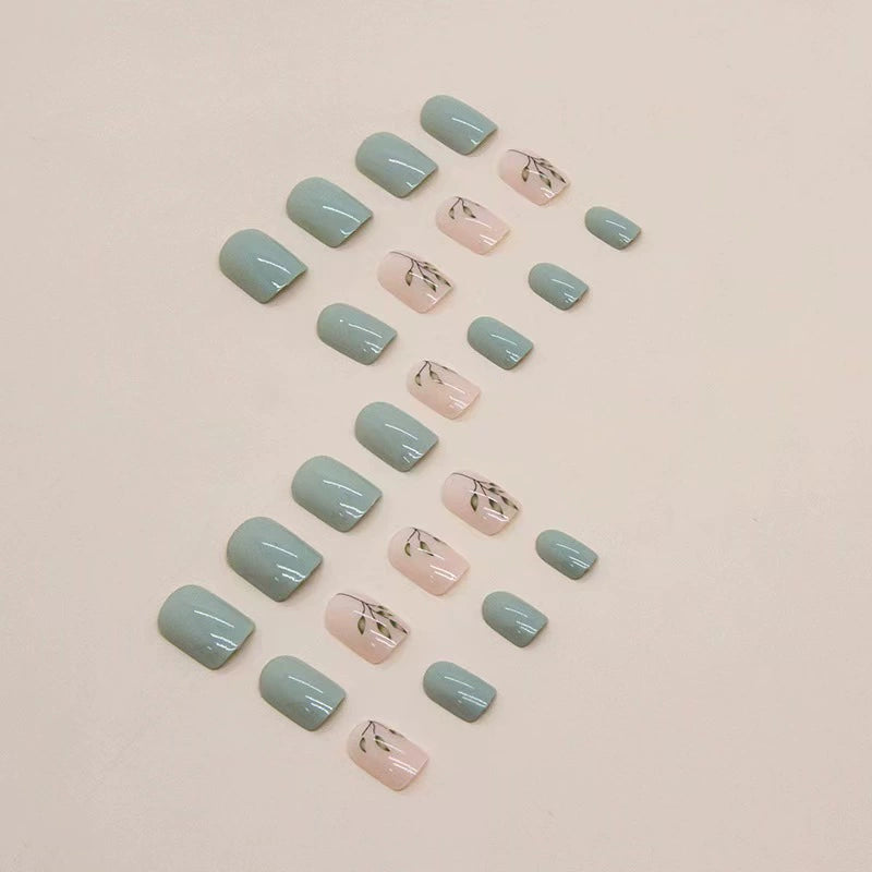 Green Gradient Short Square Press-On Nails