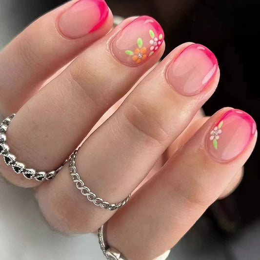 Pink French Floral Press-On Nails