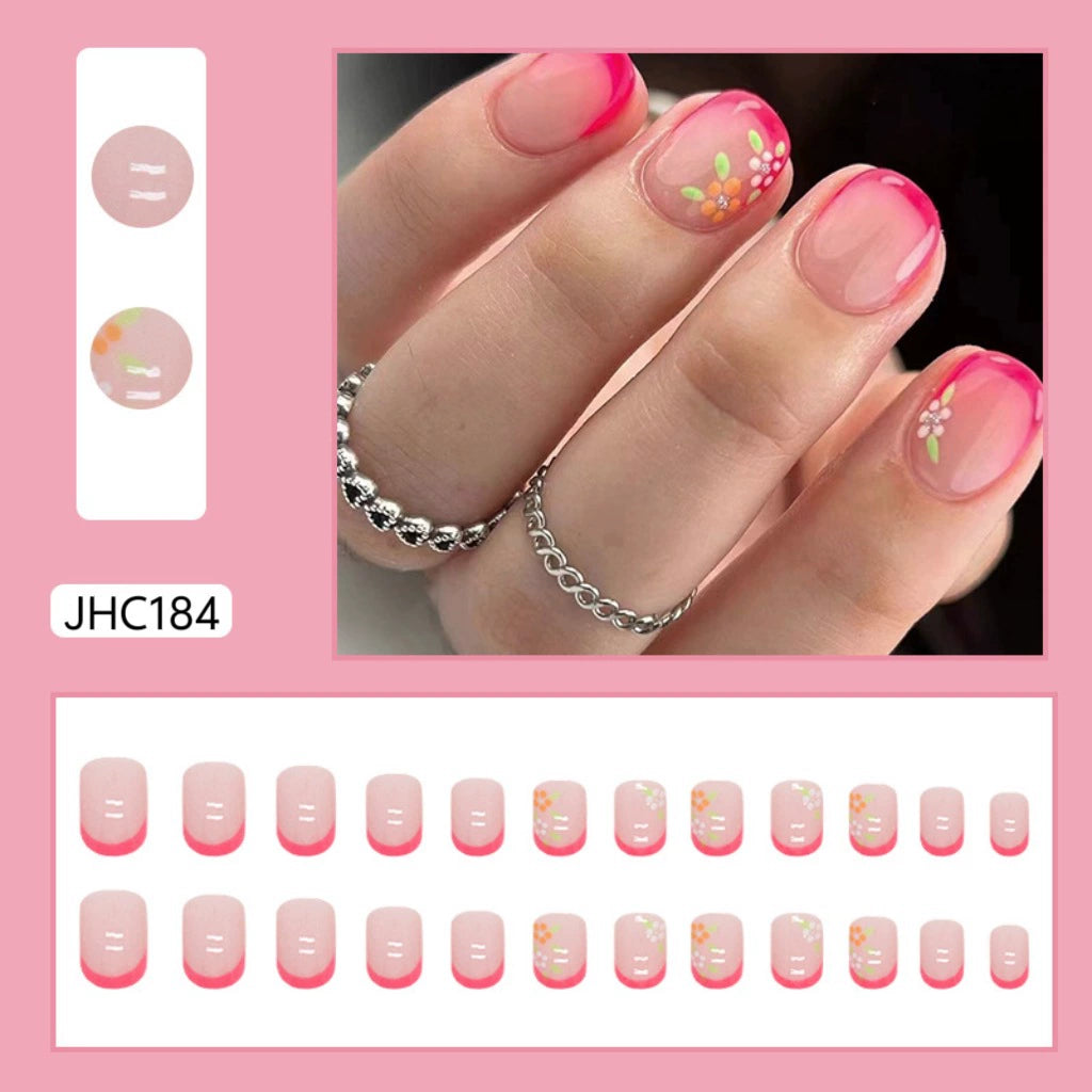 Pink French Floral Press-On Nails