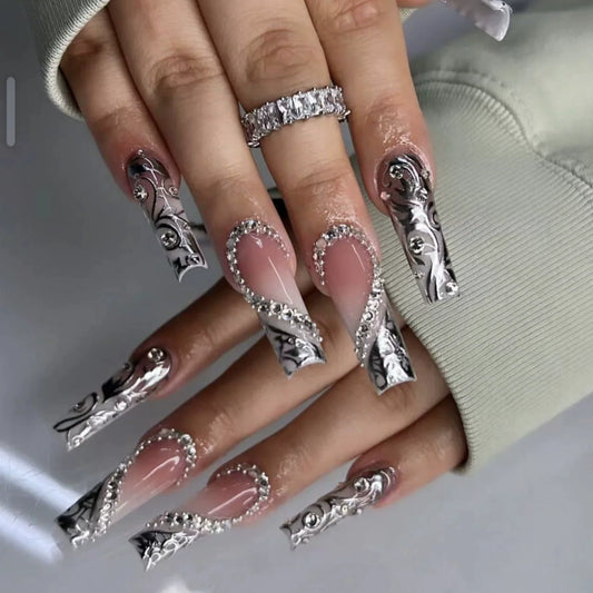 3D Rhinestone Press-On Nails