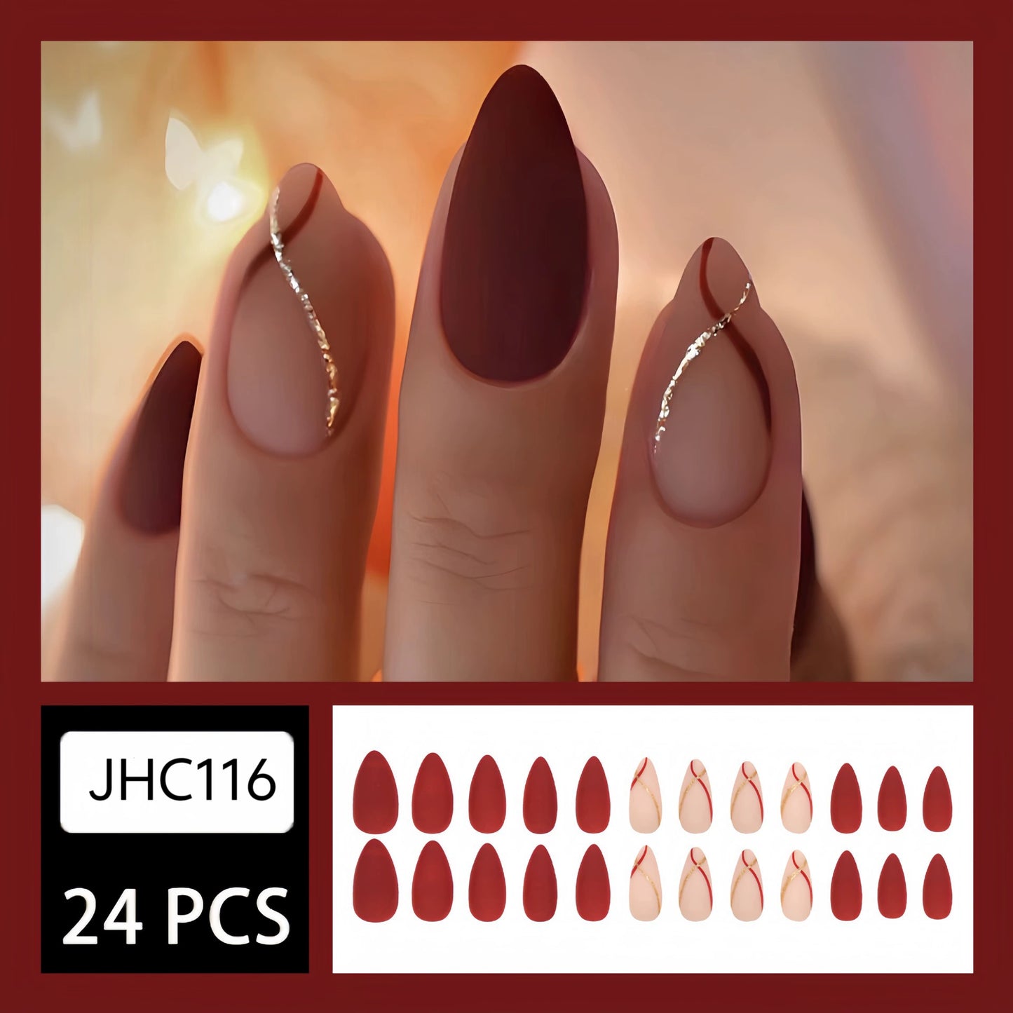Red Floral Almond Press-On Nails