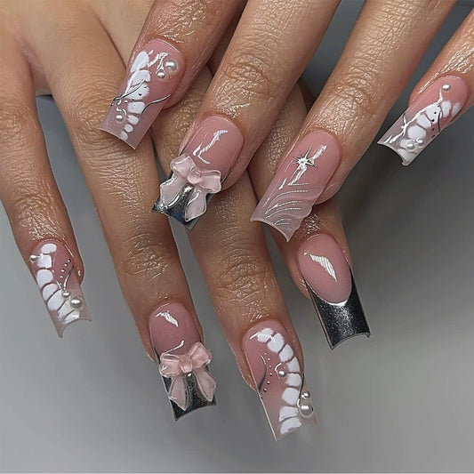 Pink French Bow 3D Press-On Nails