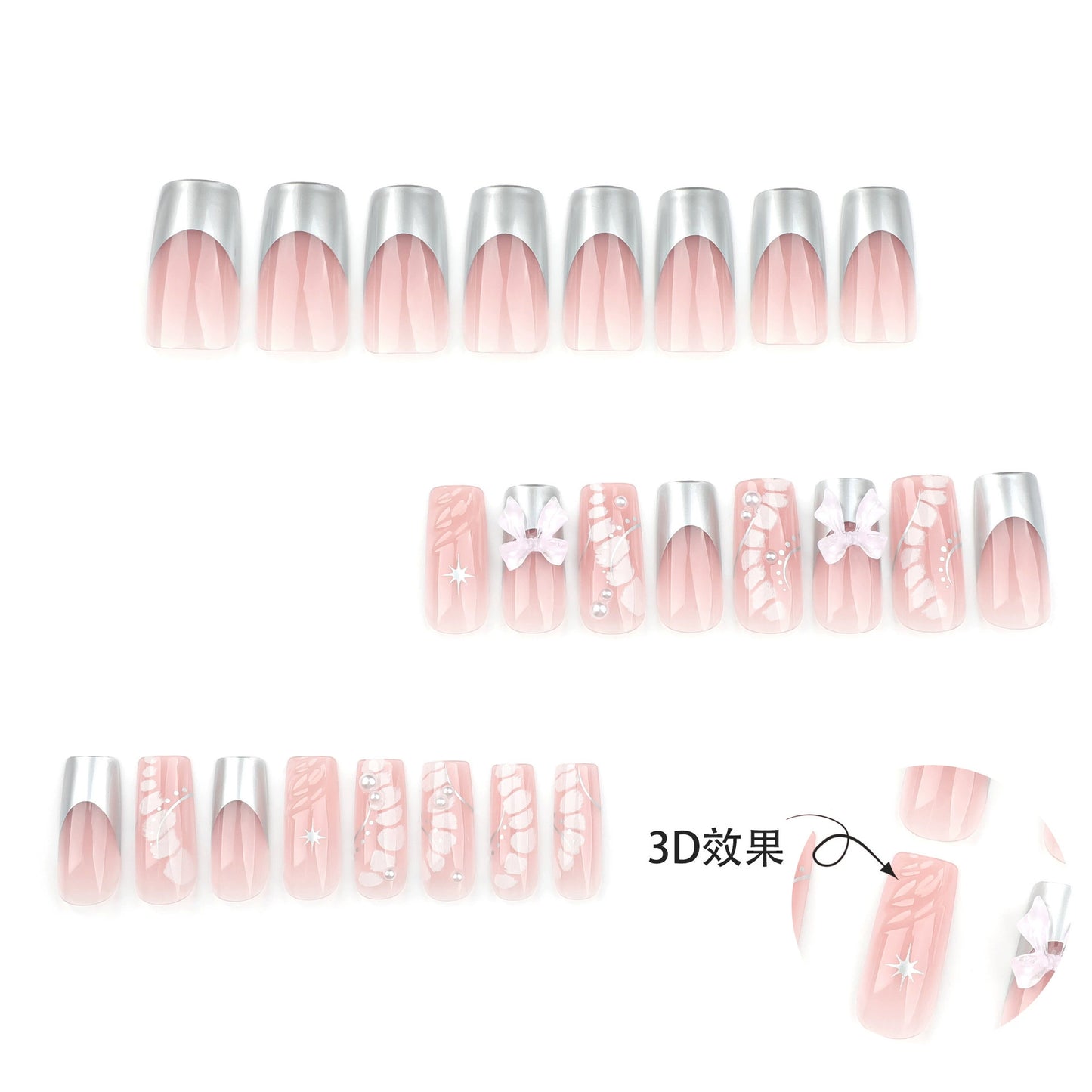Pink French Bow 3D Press-On Nails