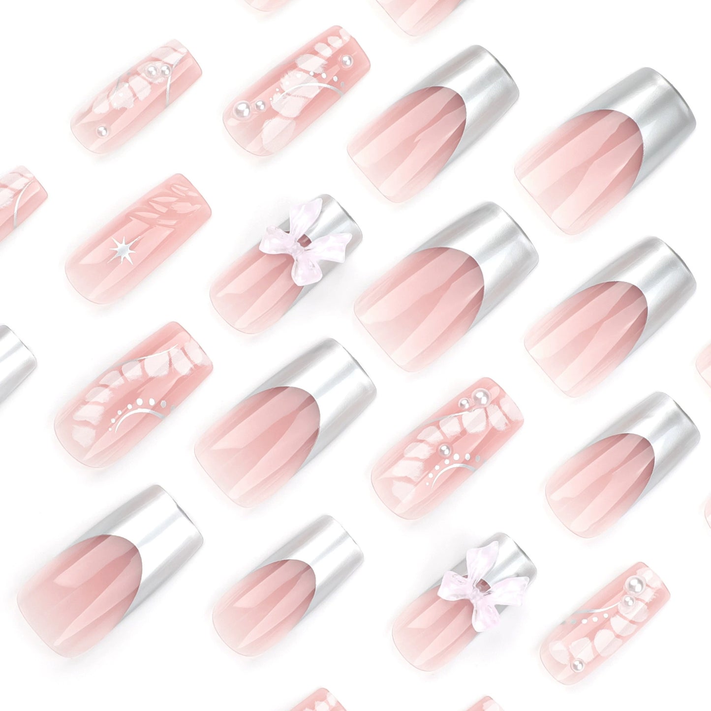 Pink French Bow 3D Press-On Nails