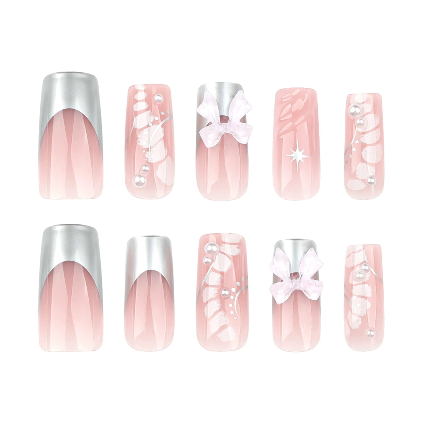 Pink French Bow 3D Press-On Nails