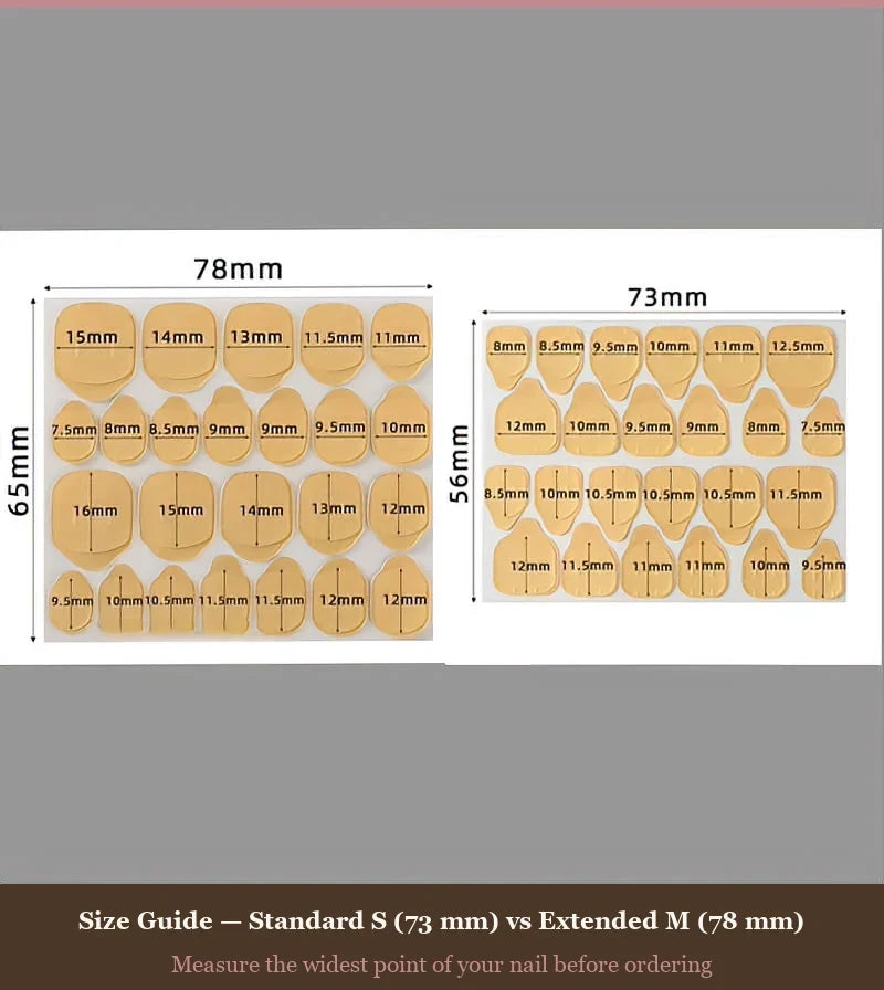 Extra-Sticky Kraft Paper Jelly Tabs for, 10 Sheets press-on nails — full set in 12 sizes, laid out flat